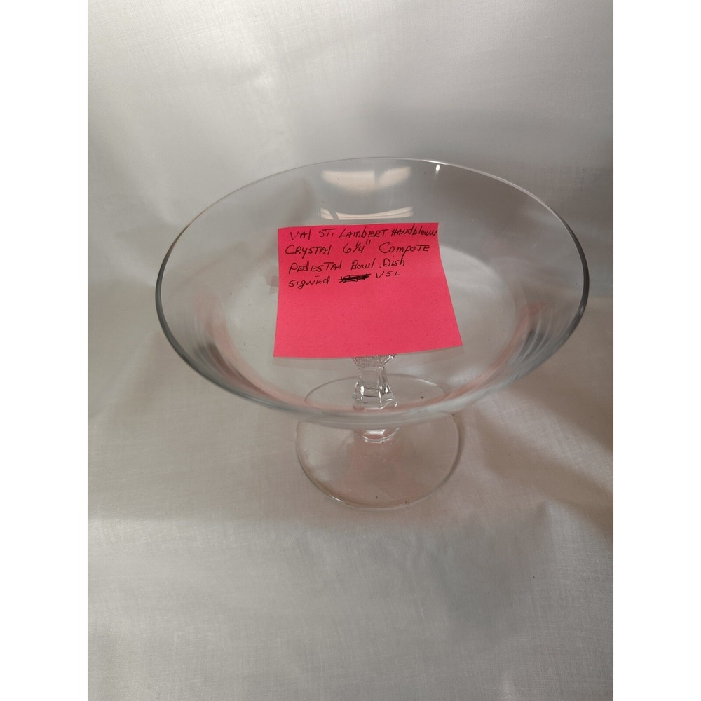 Val St Lambert Handblown Crystal Signed VSL Compote 6 1/4" Pedestal Bowl Dish - Picture 10 of 12